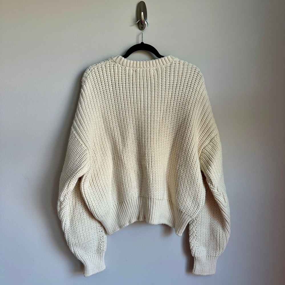 Apiece Apart Sweater Womens Large Ecru Tinitha Lace Merino Wool Chunky Knit NWT - Picture 9 of 10